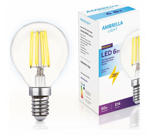 Филаментная cветодиодная лампа Ambrella Light Filament G45 E14 6W 4200K 204215 Филаментная cветодиодная лампа Ambrella Light Filament G45 E14 6W 4200K 204215