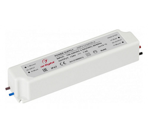 Блок питания Arlight ARPV-LV24035-A (24V, 1.5A, 35W) 018980(1) Блок питания Arlight ARPV-LV24035-A (24V, 1.5A, 35W) 018980(1)
