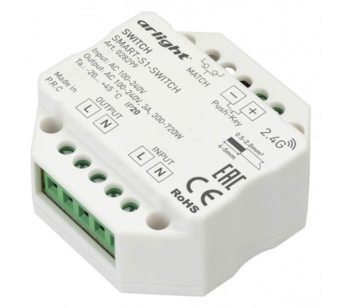 Контроллер-выключатель Arlight Smart-S1-Switch (230V, 3A, 2.4G) 028299 Контроллер-выключатель Arlight Smart-S1-Switch (230V, 3A, 2.4G) 028299