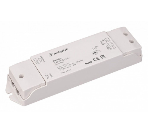 Диммер Arlight Smart-D1-Dim (12-24V, 1x10A, 2.4G) 029920 Диммер Arlight Smart-D1-Dim (12-24V, 1x10A, 2.4G) 029920