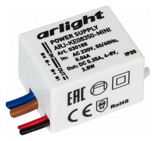 Блок питания Arlight ARJ-KE08350-Mini (2.8W, 350mA) 030188 Блок питания Arlight ARJ-KE08350-Mini (2.8W, 350mA) 030188