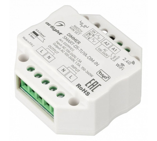 Диммер Arlight SMART-D5-TUYA-DIM-IN (230V, 1.5A, TRIAC, WiFi, 2.4G) 032991(1) Диммер Arlight SMART-D5-TUYA-DIM-IN (230V, 1.5A, TRIAC, WiFi, 2.4G) 032991(1)