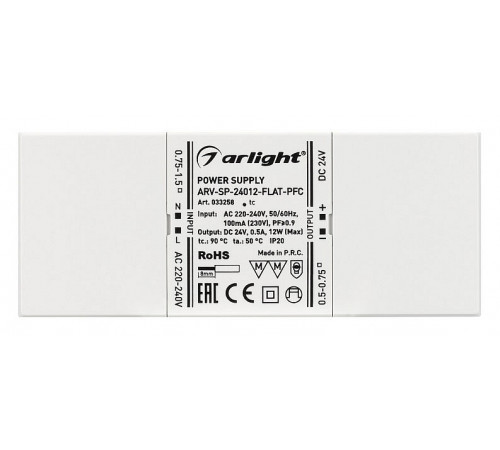 Блок питания Arlight ARV-SP-24012-Flat-PFC (24V, 0.5A, 12W) 033258 Блок питания Arlight ARV-SP-24012-Flat-PFC (24V, 0.5A, 12W) 033258