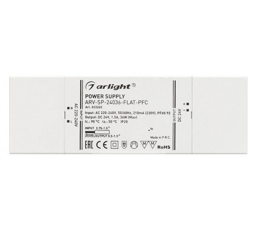 Блок питания Arlight ARV-SP-24036-Flat-PFC (24V, 1.5A, 36W) 033260 Блок питания Arlight ARV-SP-24036-Flat-PFC (24V, 1.5A, 36W) 033260