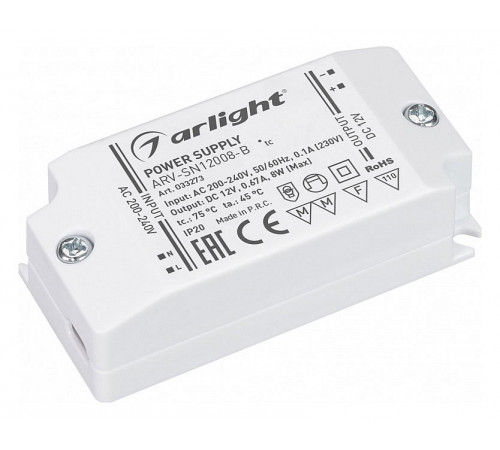 Блок питания Arlight ARV-SN12008-B 12V 0.67A 8W 033273 Блок питания Arlight ARV-SN12008-B 12V 0.67A 8W 033273