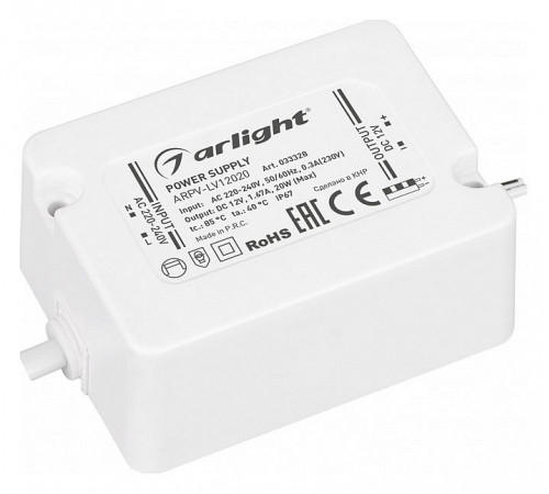Блок питания Arlight ARPV-LV12020 (12V, 1.67A, 20W) 033328 Блок питания Arlight ARPV-LV12020 (12V, 1.67A, 20W) 033328