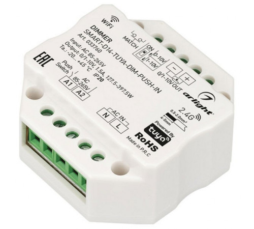 Диммер Arlight Smart-D14-Tuya-Dim-Push-IN (230V, 1.5A, 0/1-10V, 2.4G) 033760 Диммер Arlight Smart-D14-Tuya-Dim-Push-IN (230V, 1.5A, 0/1-10V, 2.4G) 033760