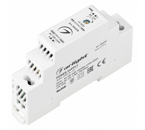 Блок питания Arlight ARV-DR15-12 (12V, 1.25A, 15W) 034670 Блок питания Arlight ARV-DR15-12 (12V, 1.25A, 15W) 034670