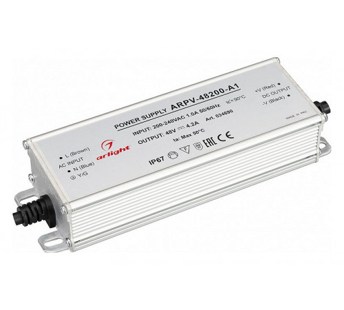 Блок питания Arlight ARPV-48200-A1 48V 4.2A 200W IP67 034690 Блок питания Arlight ARPV-48200-A1 48V 4.2A 200W IP67 034690
