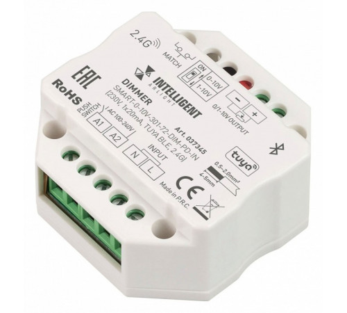 Диммер Arlight SMART-0-10V-301-72-DIM-PD-IN (230V, 1x20mA, TUYA BLE, 2.4G) 037345 Диммер Arlight SMART-0-10V-301-72-DIM-PD-IN (230V, 1x20mA, TUYA BLE, 2.4G) 037345