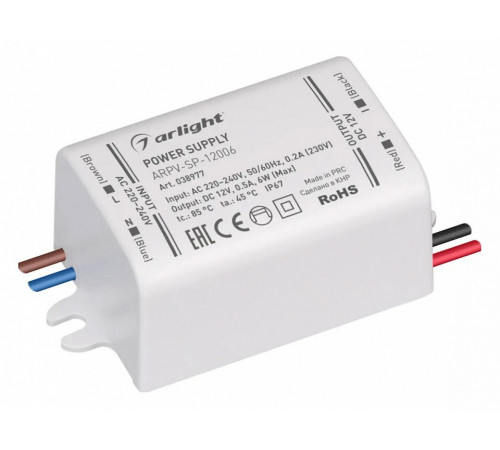 Блок питания Arlight ARPV-SP-12006 (12V, 0.5A, 6W) 038977 Блок питания Arlight ARPV-SP-12006 (12V, 0.5A, 6W) 038977