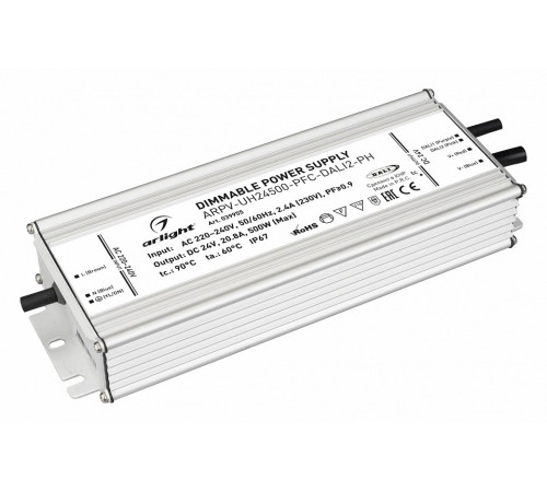 Блок питания Arlight ARPV-UH24500-PFC-DALI2-PH (24V, 20.8A, 500W, IP67) 039955 Блок питания Arlight ARPV-UH24500-PFC-DALI2-PH (24V, 20.8A, 500W, IP67) 039955
