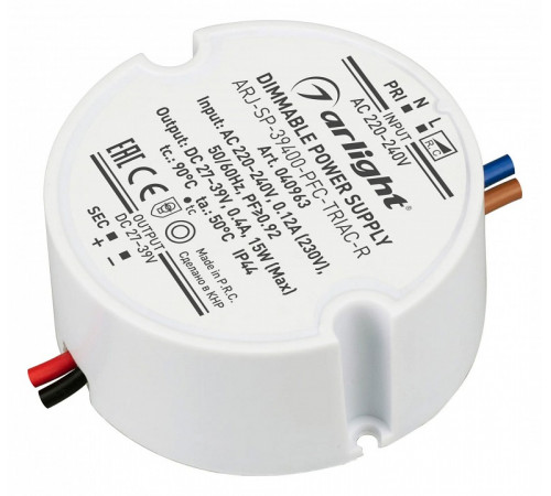 Блок питания Arlight ARJ-SP-39400-PFC-TRIAC-R (15W, 27-39V, 400mA) 040963 Блок питания Arlight ARJ-SP-39400-PFC-TRIAC-R (15W, 27-39V, 400mA) 040963