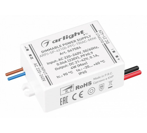 Блок питания Arlight ARPJ-SP-42100-PFC-TRIAC-MINI (4W, 21-42V, 100mA) 047584