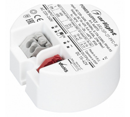 Блок питания Arlight ARJ-SP-27-PFC-R (27W, 15-42V, 0.6-0.65A) 048772 Блок питания Arlight ARJ-SP-27-PFC-R (27W, 15-42V, 0.6-0.65A) 048772