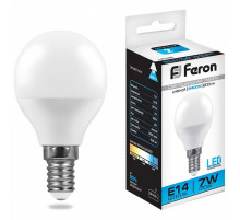 Лампа светодиодная Feron E14 7W 6400K Шар Матовая LB-95 25480