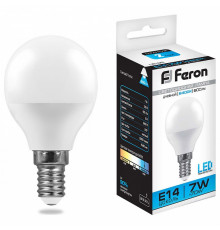 Лампа светодиодная Feron E14 7W 6400K Шар Матовая LB-95 25480