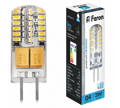 Лампа светодиодная Feron G4 3W 6400K Прямосторонняя Матовая LB-422 25533 Лампа светодиодная Feron G4 3W 6400K Прямосторонняя Матовая LB-422 25533
