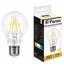 Лампа светодиодная филаментная Feron E27 7W 2700K Шар Прозрачная LB-57 25569