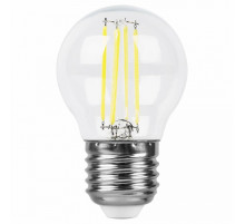 Лампа светодиодная филаментная Feron E27 5W 2700K Шар Прозрачная LB-61 25581