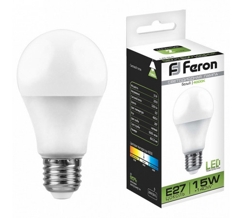 Лампа светодиодная Feron E27 15W 4000K Шар Матовая LB-94 25629