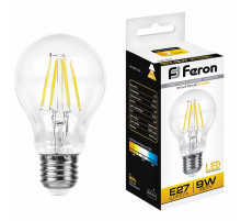 Лампа светодиодная филаментная Feron E27 9W 2700K Шар Прозрачная LB-63 25631