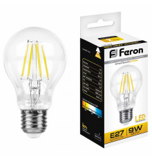 Лампа светодиодная филаментная Feron E27 9W 2700K Шар Прозрачная LB-63 25631