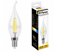 Лампа светодиодная филаментная Feron E14 7W 2700K Свеча на ветру Прозрачная LB-67 25727