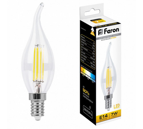 Лампа светодиодная филаментная Feron E14 7W 2700K Свеча на ветру Прозрачная LB-67 25727 Лампа светодиодная филаментная Feron E14 7W 2700K Свеча на ветру Прозрачная LB-67 25727