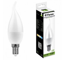 Лампа светодиодная Feron E14 7W 4000K Свеча на ветру Матовая LB-97 25761