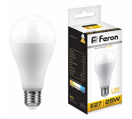 Лампа светодиодная Feron E27 25W 2700K Шар Матовая LB-100 25790 Лампа светодиодная Feron E27 25W 2700K Шар Матовая LB-100 25790