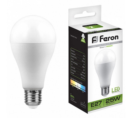Лампа светодиодная Feron E27 25W 4000K Шар Матовая LB-100 25791 Лампа светодиодная Feron E27 25W 4000K Шар Матовая LB-100 25791