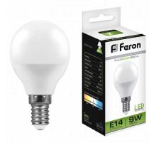 Лампа светодиодная Feron E14 9W 4000K Шар Матовая LB-550 25802