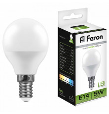 Лампа светодиодная Feron E14 9W 4000K Шар Матовая LB-550 25802