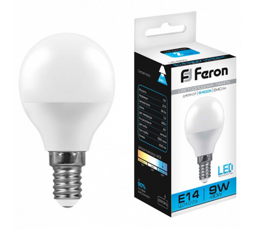 Лампа светодиодная Feron E14 9W 6400K Шар Матовая LB-550 25803 Лампа светодиодная Feron E14 9W 6400K Шар Матовая LB-550 25803