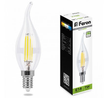 Лампа светодиодная филаментнаядиммируемая Feron E14 7W 4000K Свеча на ветру Прозрачная LB-167 25873