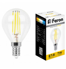 Лампа светодиодная филаментная Feron E14 7W 2700K Шар Прозрачная LB-52 25874