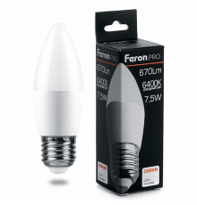 Лампа светодиодная Feron Pro E27 7,5W 6400K свеча матовая LB-1307 38058