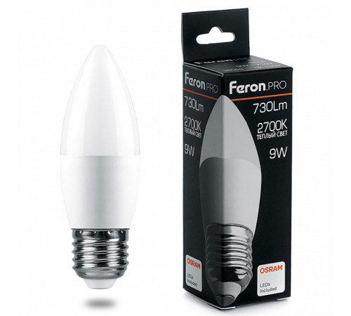 Лампа светодиодная Feron.PRO LB-1309 Свеча E27 9W 2700K 38062 Лампа светодиодная Feron.PRO LB-1309 Свеча E27 9W 2700K 38062