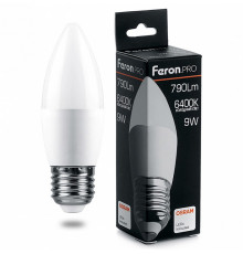 Лампа светодиодная Feron Pro E27 9W 6400K свеча матовая LB-1309 38064