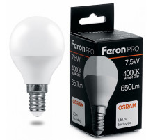 Лампа светодиодная Feron.PRO LB-1407 шар E14 7.5W 4000K 38072
