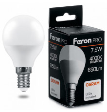 Лампа светодиодная Feron.PRO LB-1407 шар E14 7.5W 4000K 38072