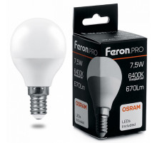 Лампа светодиодная Feron.PRO LB-1407 шар E14 7.5W 6400K 38073