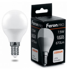 Лампа светодиодная Feron.PRO LB-1407 шар E14 7.5W 6400K 38073