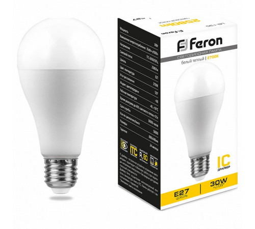 Лампа светодиодная Feron E27 30W 2700K груша матовая LB-130 38194 Лампа светодиодная Feron E27 30W 2700K груша матовая LB-130 38194