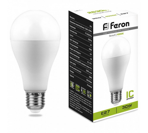 Лампа светодиодная Feron E27 30W 4000K груша матовая LB-130 38195 Лампа светодиодная Feron E27 30W 4000K груша матовая LB-130 38195