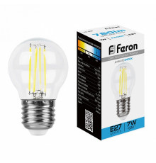 Лампа светодиодная филаментная Feron E27 7W 6400K прозрачная LB-52 38222