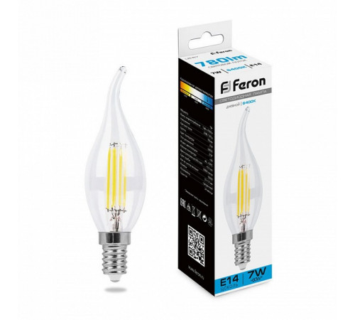 Лампа светодиодная Feron LB-67 Свеча на ветру E14 7W 6400K 38233