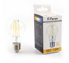 Лампа светодиодная филаментная Feron E27 13W 2700K груша прозрачная LB-613 38239