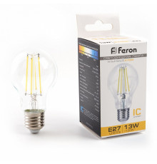 Лампа светодиодная филаментная Feron E27 13W 2700K груша прозрачная LB-613 38239